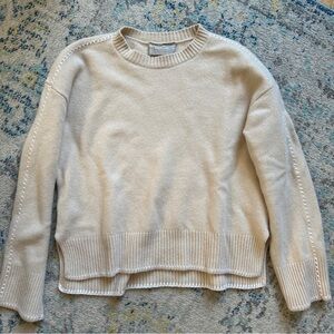 Everlane Blanket Stitch Sleeve Hem 100% Wool Sweater Cream M Medium Cropped